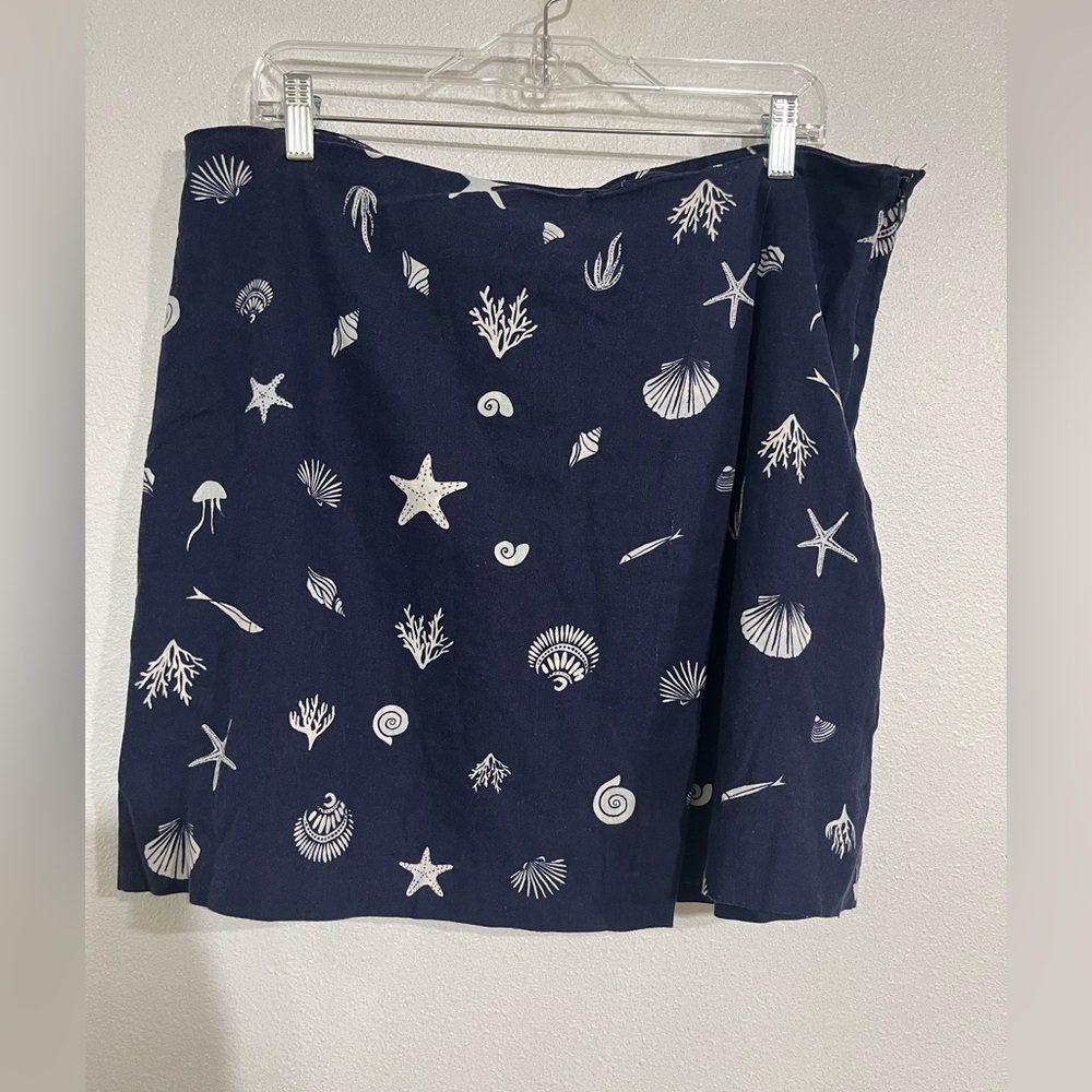 A new day semi-rap rap skirt squirt linen blend 14 navy blue ocean print summer